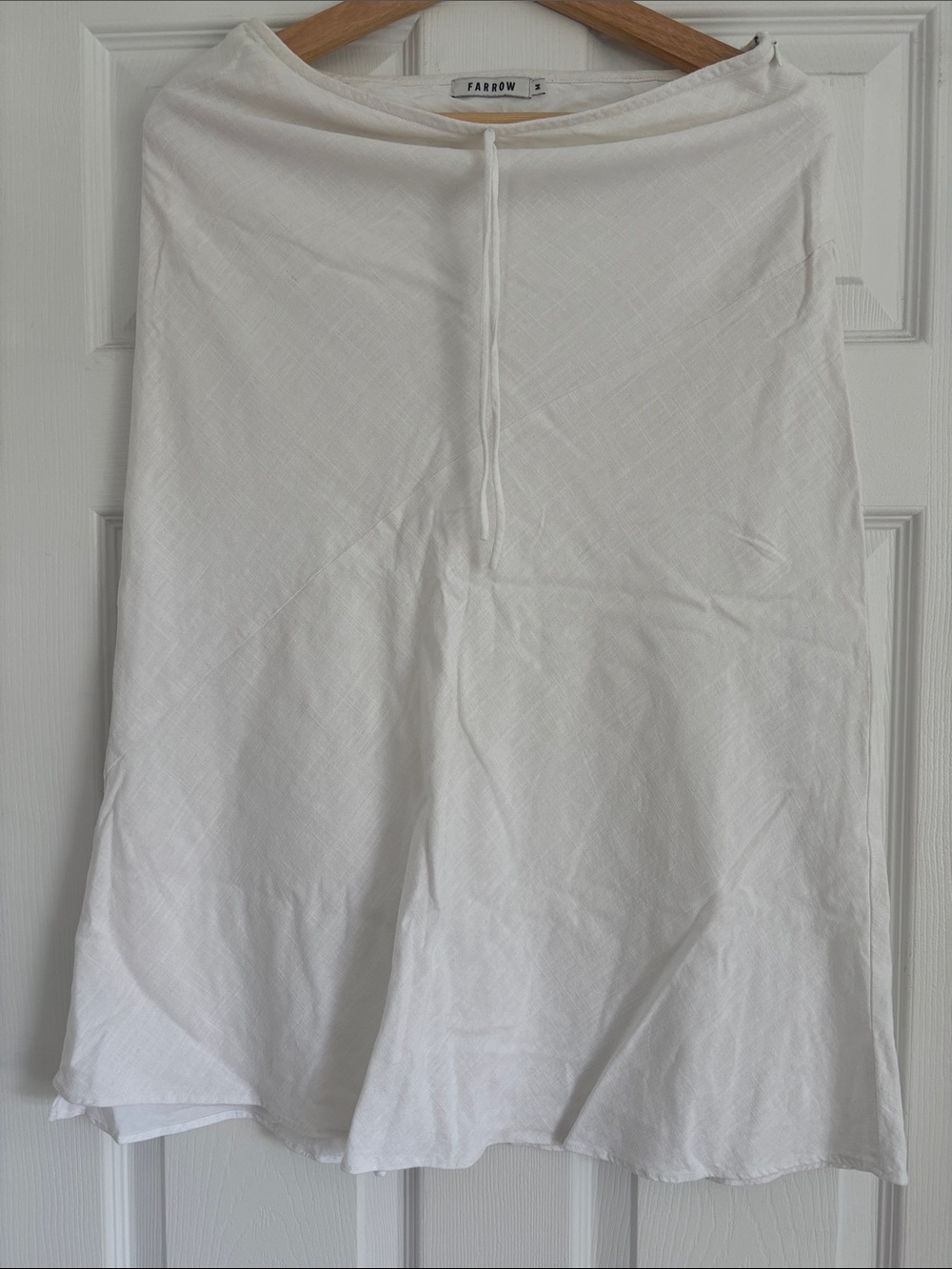Farrow Linen Blend Bias-cut White Midi Skirt Double Lined with Zipper